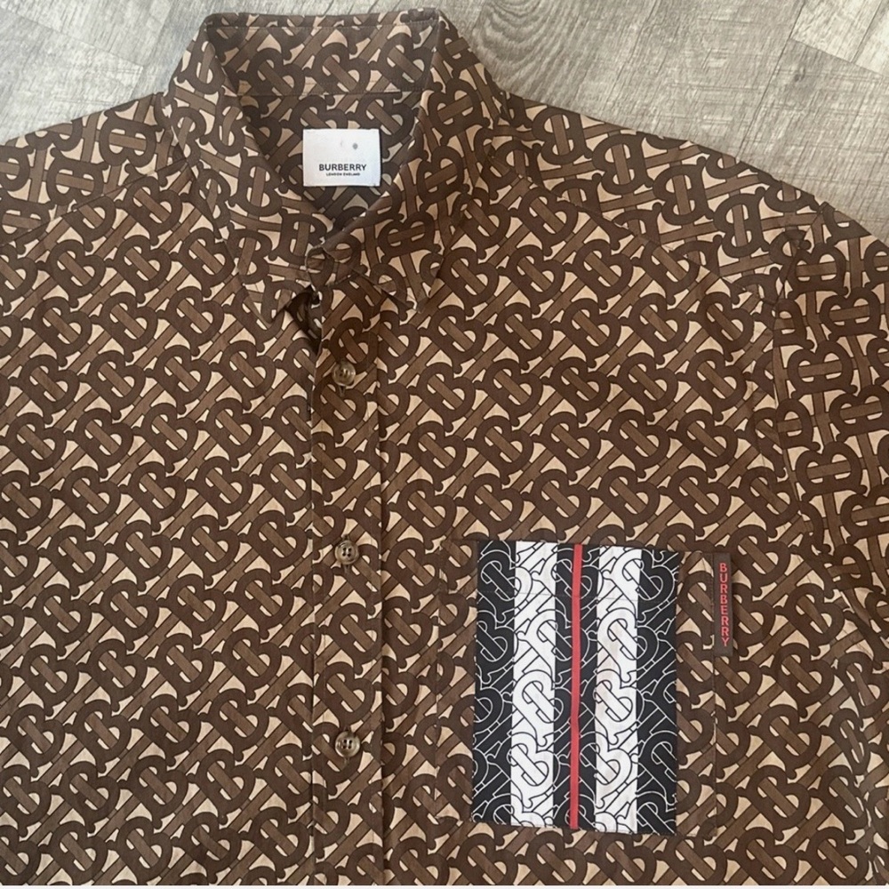 Burberry London England “TB” Monogram Striped Button Down Shirt - Sz Large